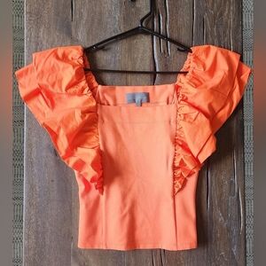 NEW ANTHROPOLOGIE Sundays In Brooklyn Ruffle Top Orange Size M